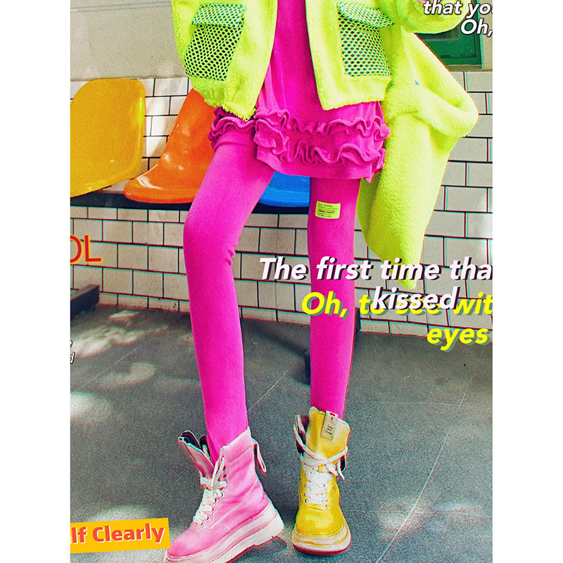 YHAY玫红彩色字母贴布休闲加绒打底裤秋冬新款百搭弹力运动小脚裤,女装/女士精品,打底裤,淘宝优惠券,粉丝福利购,淘宝优惠卷
