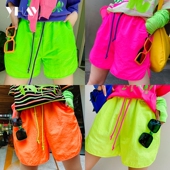 YHAY2024春夏荧光绿纯色简约百搭潮牌宽松松紧腰开叉休闲速干短裤