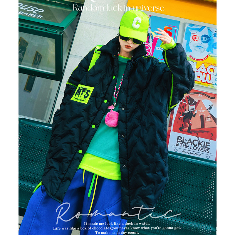 YHAY黑色彩色字母贴布休闲防寒棉服秋冬新款潮牌宽松大版风衣外套,女装/女士精品,棉衣/棉服,淘宝优惠券,粉丝福利购,淘宝优惠卷