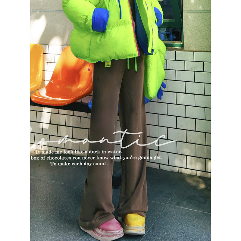 YHAY咖啡彩色直筒加绒休闲裤秋冬新款字母贴布潮牌宽松显瘦卫裤女,女装/女士精品,休闲裤,淘宝优惠券,粉丝福利购,淘宝优惠卷