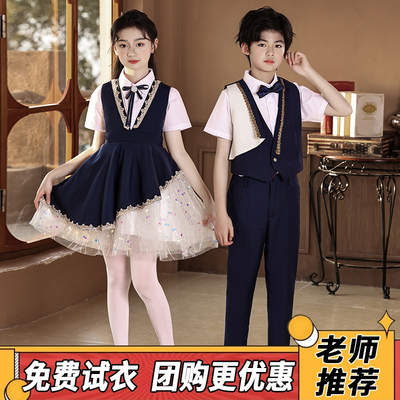 儿童合唱演出服短袖小学生合唱服