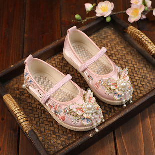 汉服绣花鞋女童公主风古装老北京布鞋民族表演刺绣鞋牛筋底儿童舞