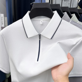 半拉链男士长袖POLO衫夏季新款商务休闲宽松t恤爸爸夏装上衣男棉T