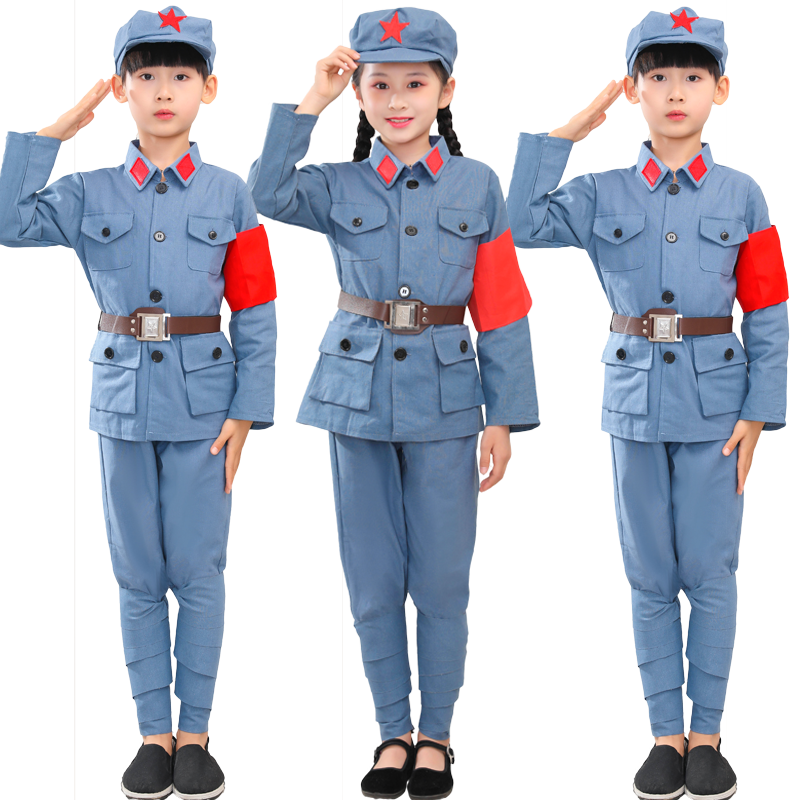 儿童小红军演出服棉麻红星闪闪表演服小八路扮演服装新四军舞蹈服