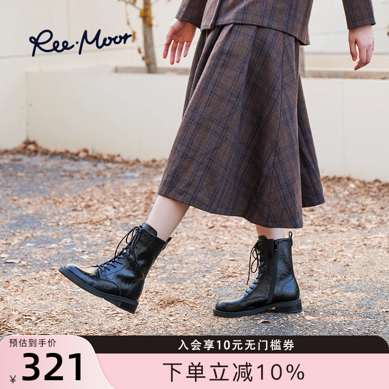 REEMOOR睿慕25新款马丁靴秋冬英伦短筒靴复古粗跟女靴显瘦短靴女