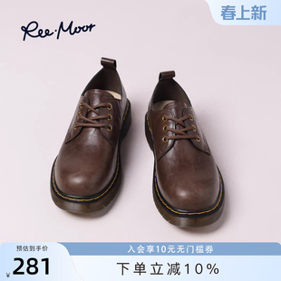 REEMOOR睿慕2025冬新款英伦复古厚底德比鞋女系带圆头皮鞋乐福鞋