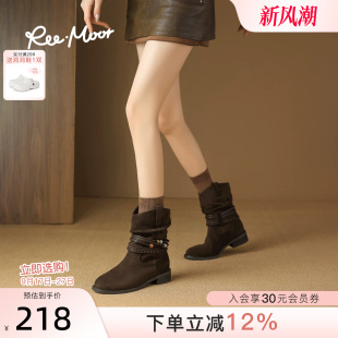 REEMOOR睿慕2026冬季新款复古西部靴粗跟游牧风时装靴短筒靴女靴