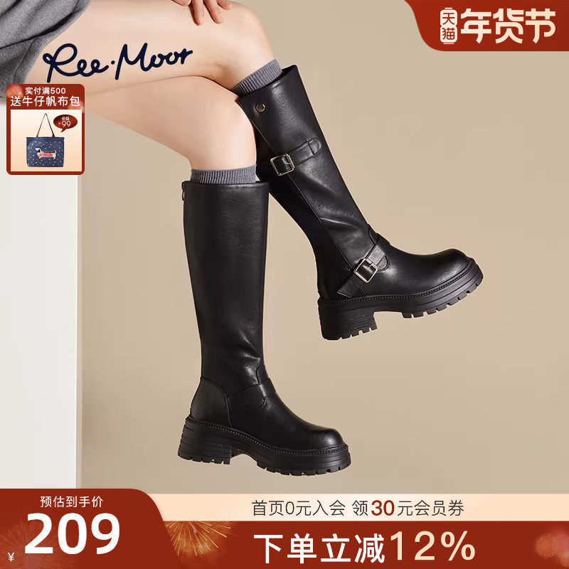 REEMOOR睿慕2025新款复古骑士靴不过膝厚底靴子增高长筒靴女,女鞋,骑士靴,淘宝优惠券,粉丝福利购,淘宝优惠卷