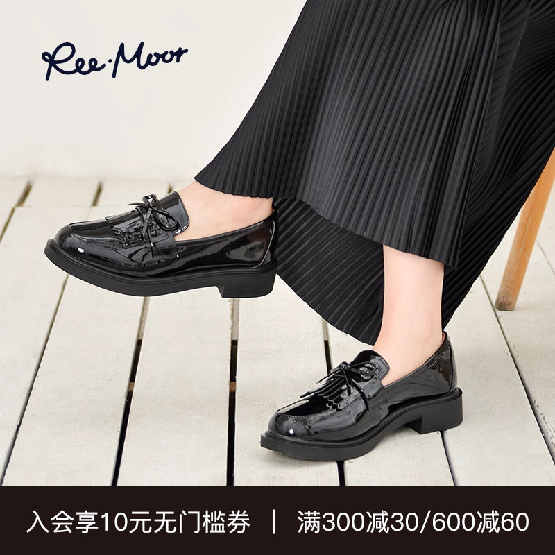 REEMOOR睿慕2024春季新款流苏蝴蝶结乐福鞋厚底增高小皮鞋单鞋女