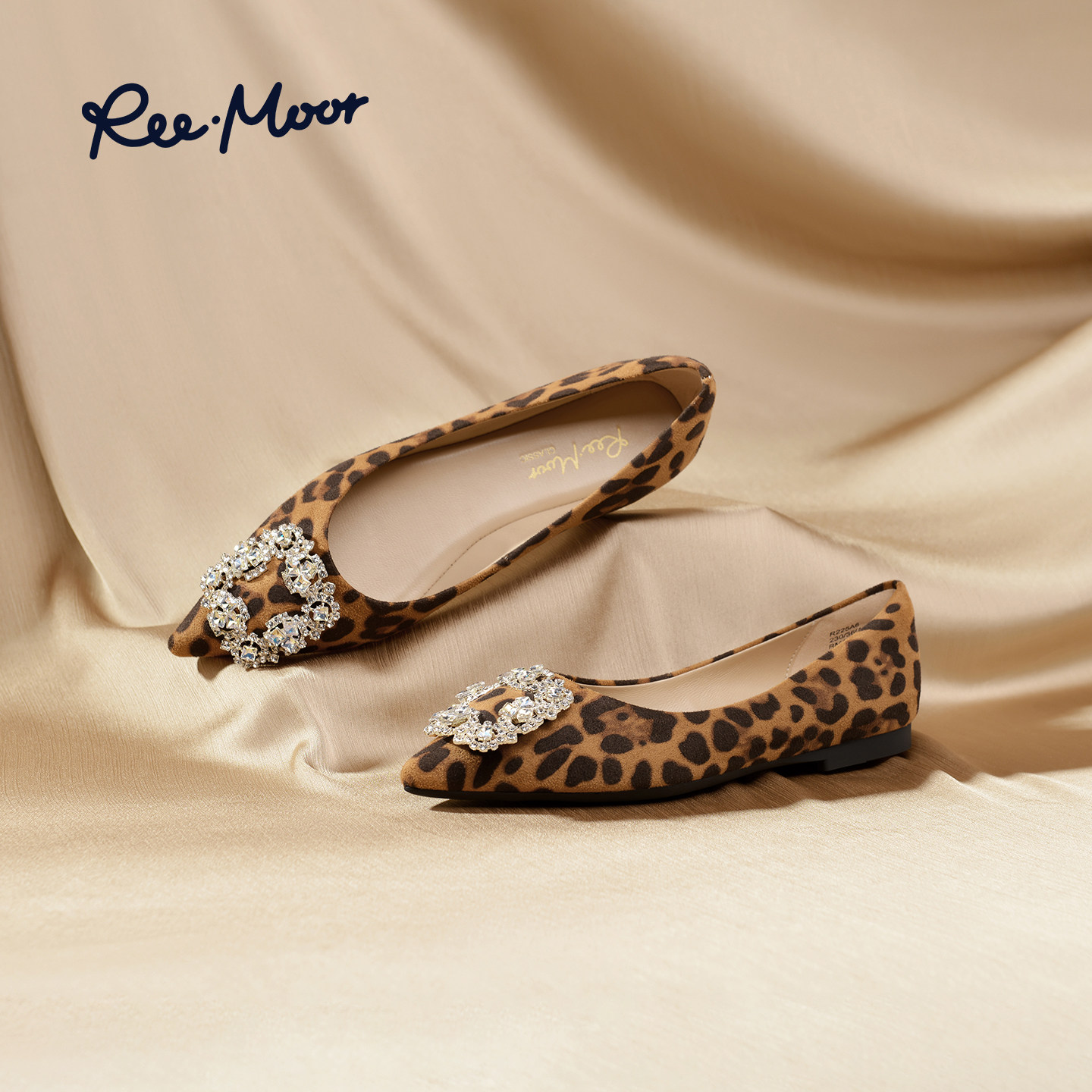 REEMOOR睿慕2025秋季新款法式豹纹尖头浅口单鞋平底鞋女鞋