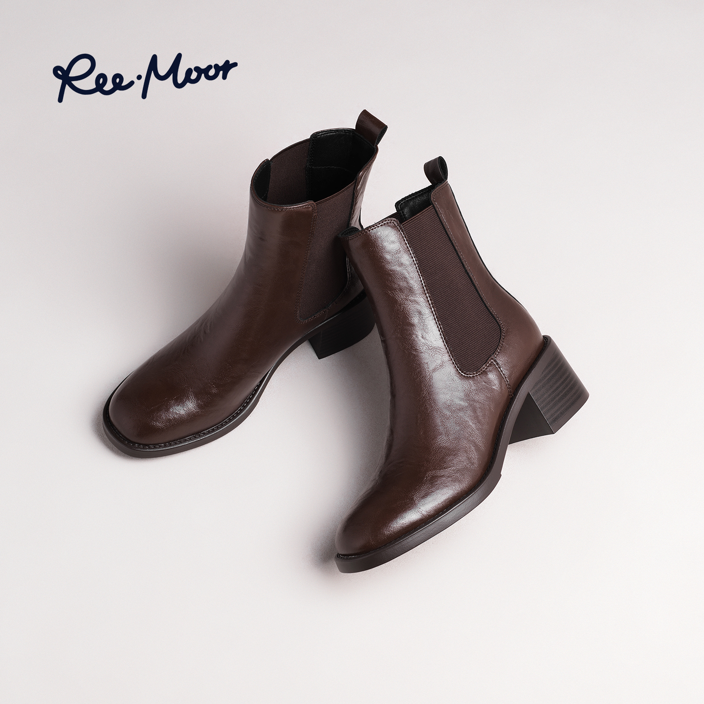 REEMOOR睿慕英伦粗跟切尔西靴