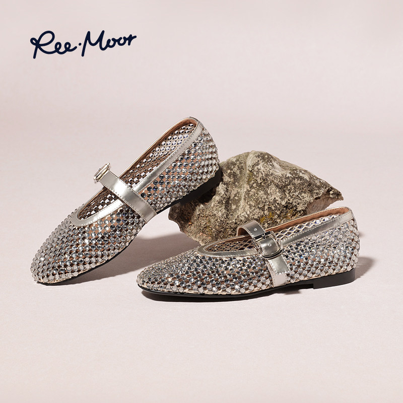 REEMOOR睿慕2025夏季新款法式复古玛丽珍鞋女鞋一字带渔网圆头鞋