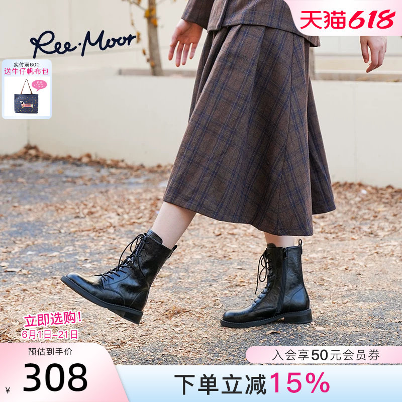 REEMOOR睿慕新款马丁靴秋冬英伦短筒靴复古粗跟女靴显瘦短靴女