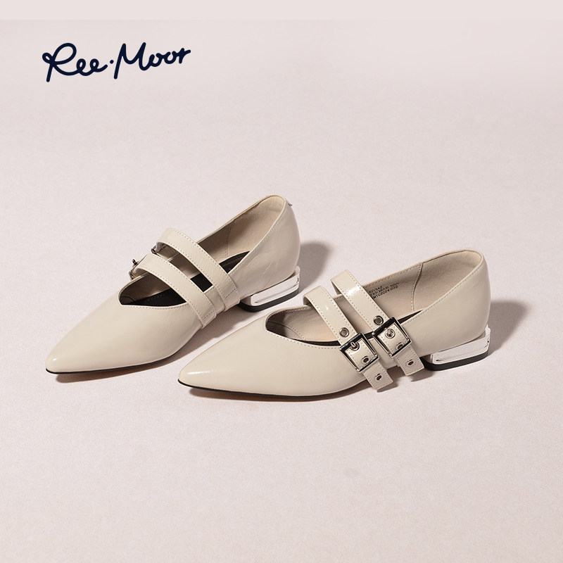 REEMOOR睿慕2025秋季新款复古尖头法式玛丽珍鞋粗跟单鞋增高女鞋