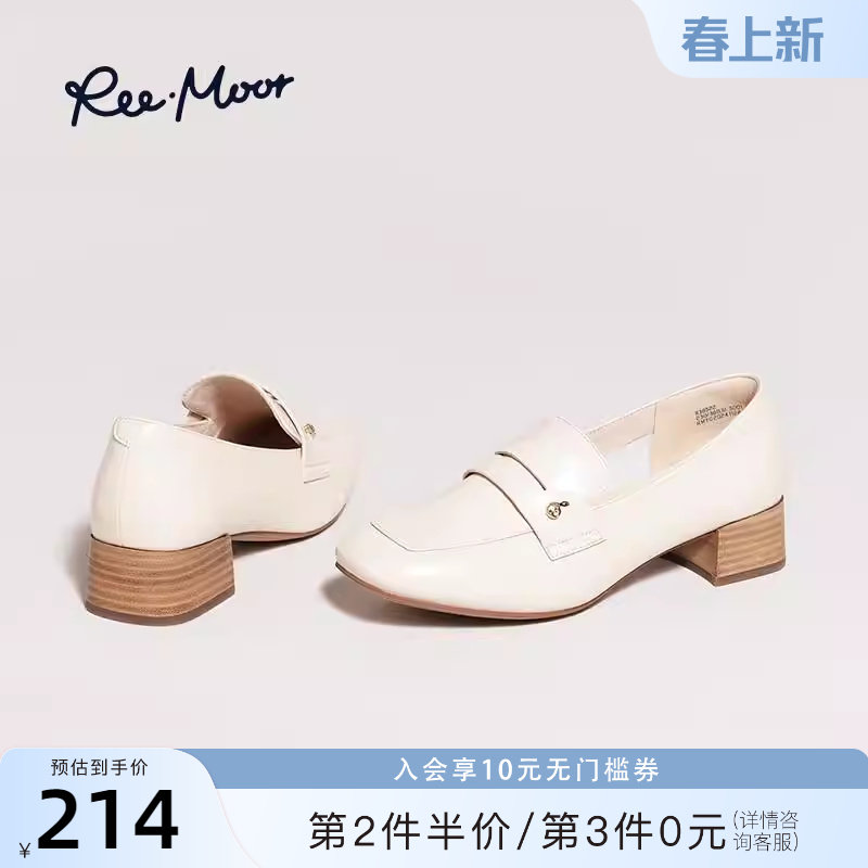 REEMOOR睿慕2025秋季新款粗跟复古休闲乐福鞋高跟小皮鞋女