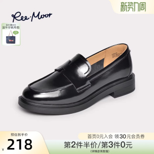 一脚蹬女鞋 REEMOOR睿慕2026春季 增高小皮鞋 黑色厚底乐福鞋 新款