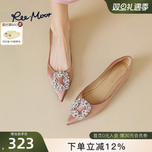 REEMOOR睿慕2025秋季新款水钻方扣蛋卷鞋软底尖头平底单鞋婚鞋女