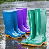 新款 高筒雨鞋 女款 时尚 厨房建筑工作洗车水胶鞋 套防水防滑保暖雨靴