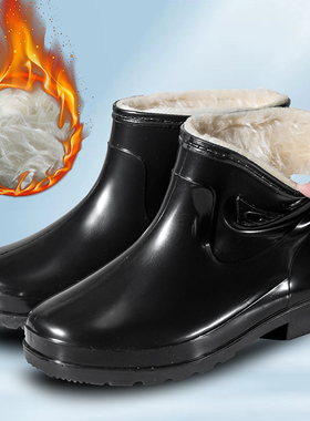 加绒低筒雨鞋男士牛筋水靴短款水鞋雨靴防水短筒套鞋防滑软底胶鞋