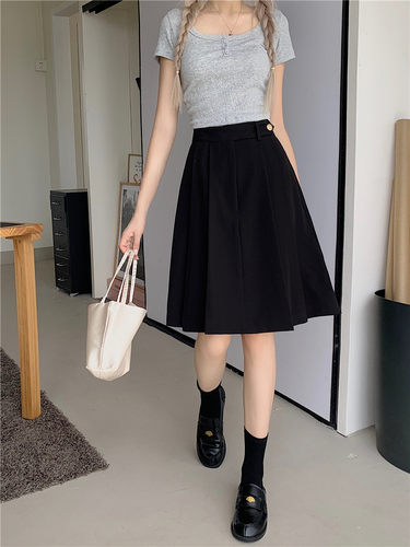 西装a字百搭学生中长款百褶裙女