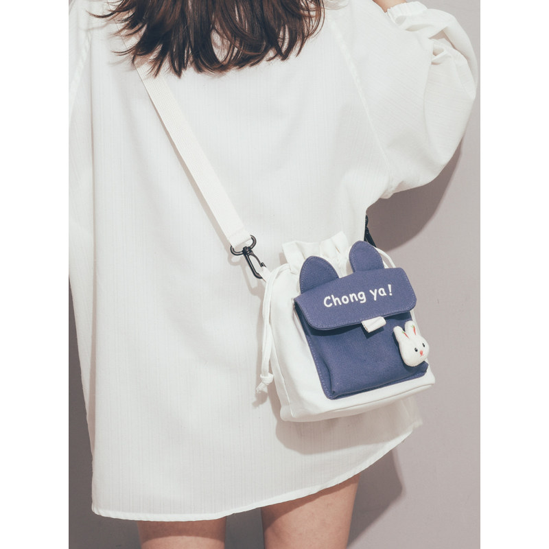 帆布包女夏2022新款日系原宿可爱少女斜挎包小清新仙女学生水桶包
