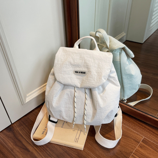 小众大容量抽绳双肩包布包 ins风包女通勤背包旅行书包 2025韩版