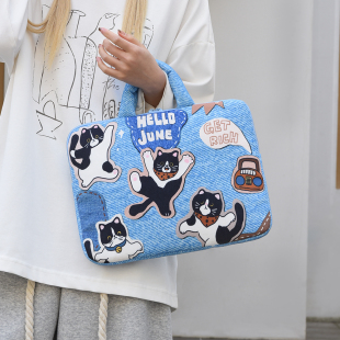 可爱涂鸦猫咪笔记本电脑包女手提11寸ipad 平板保护套15寸收纳包