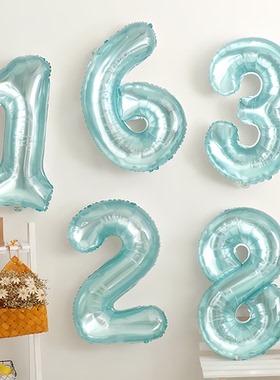 ins32寸水晶蓝色数字气球户外宝宝生日派对拍照背景装饰场景布置