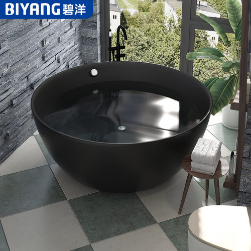 独立圆形浴缸哑光日式双人深泡