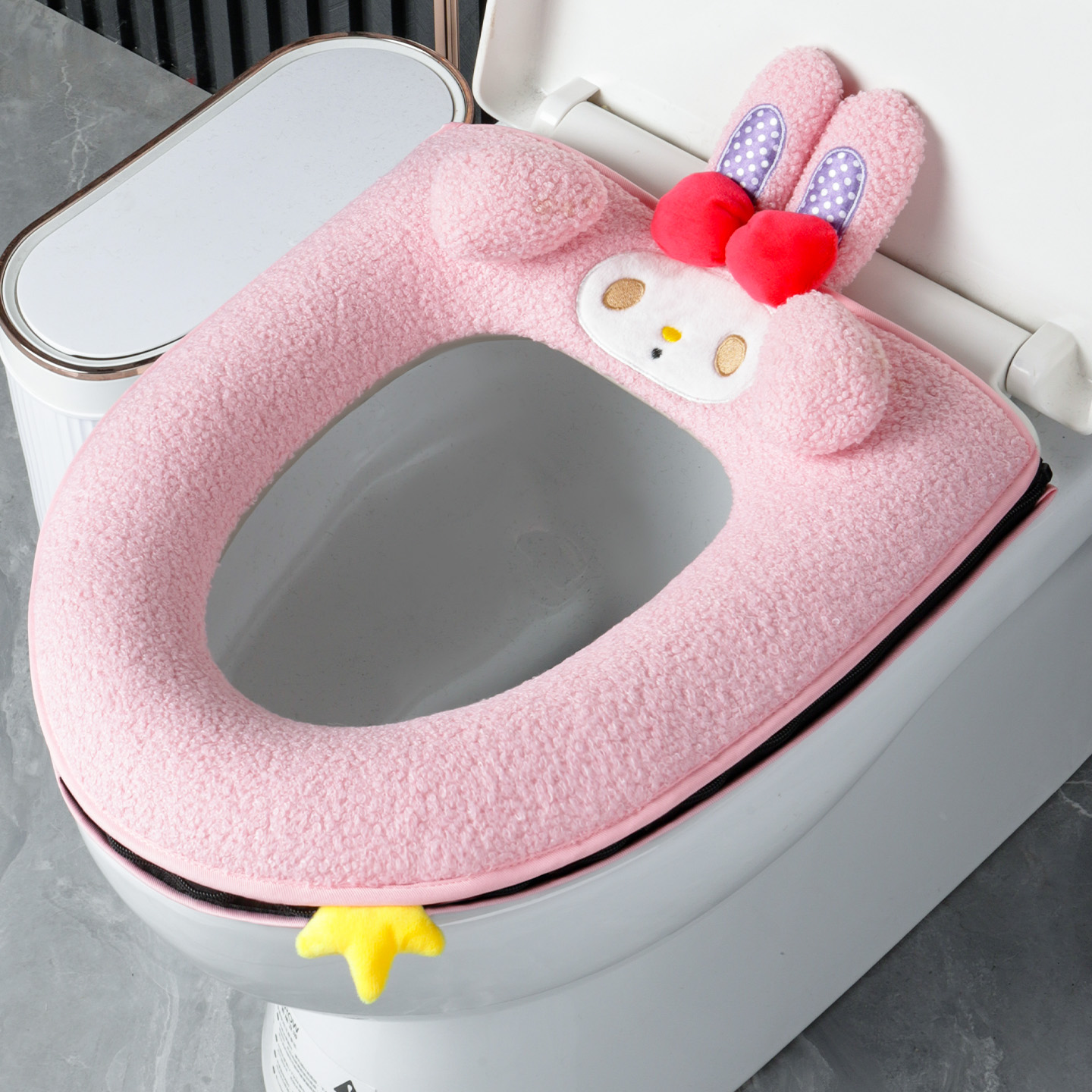 短圈圈毛绒卡通可爱马桶垫秋冬保暖家用加大加厚拉链款防水坐便套