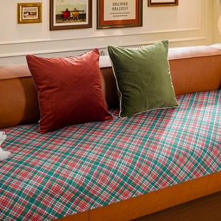 英伦风红绿格子沙发垫四季通用轻奢高级氛围感客厅沙发坐垫可定制