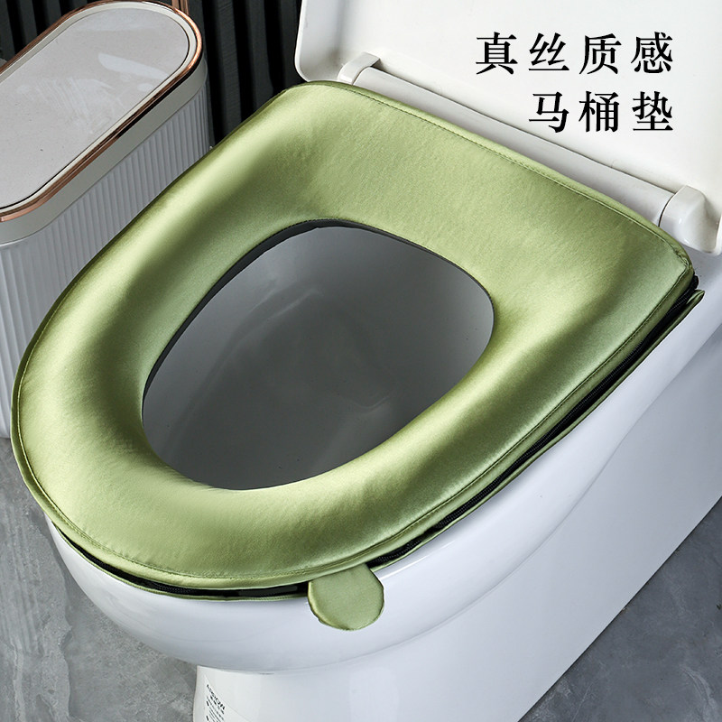真丝质感马桶垫丝滑触感四季通用家用加大加厚防水拉链款  坐便套