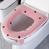 羊羔毛圆点刺绣马桶垫四季 秋冬坐便套 通用家用加大加厚防尘拉链款