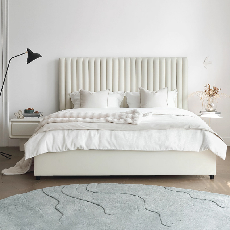 法式轻奢奶油风复古高靠背皮艺床现代简约双人主卧大床