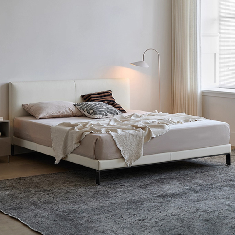 巴克真皮床 现代简约软包皮艺床轻奢风齐边双人床新款