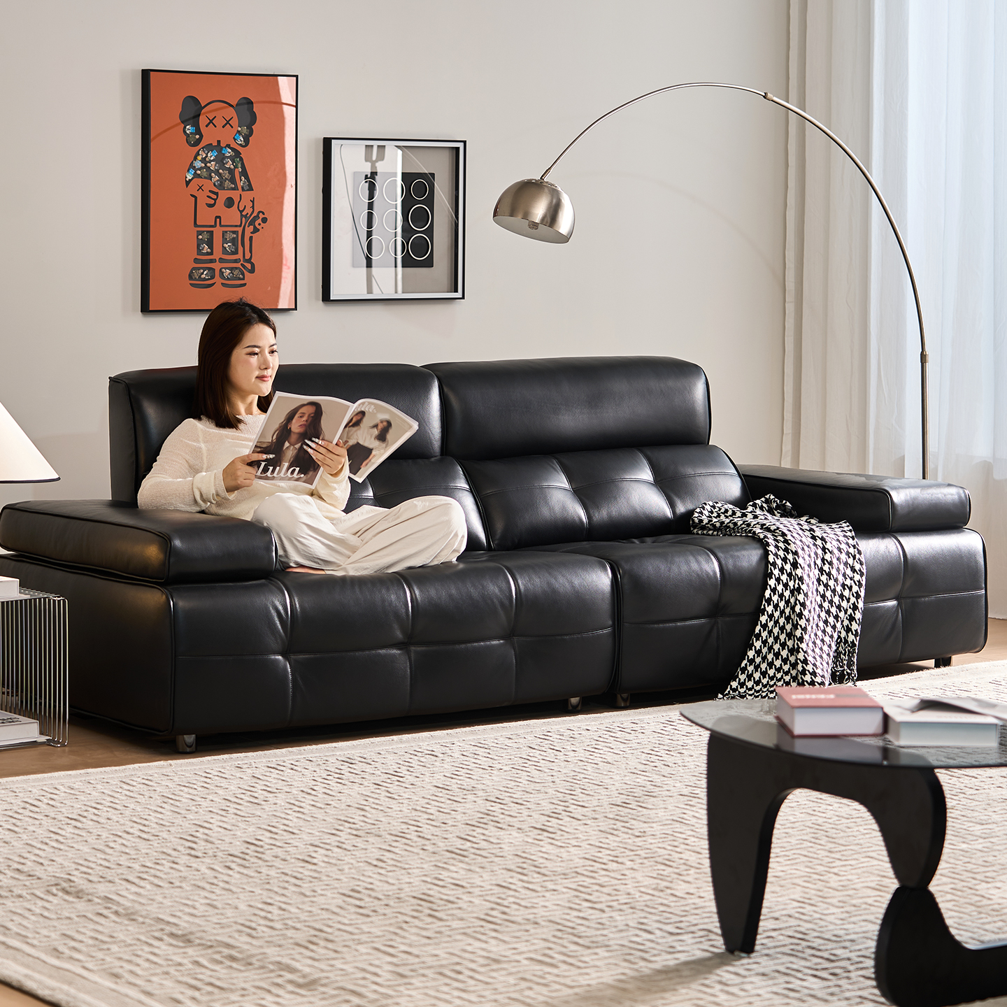 百佳惠黑色进口头层黑色牛皮沙发