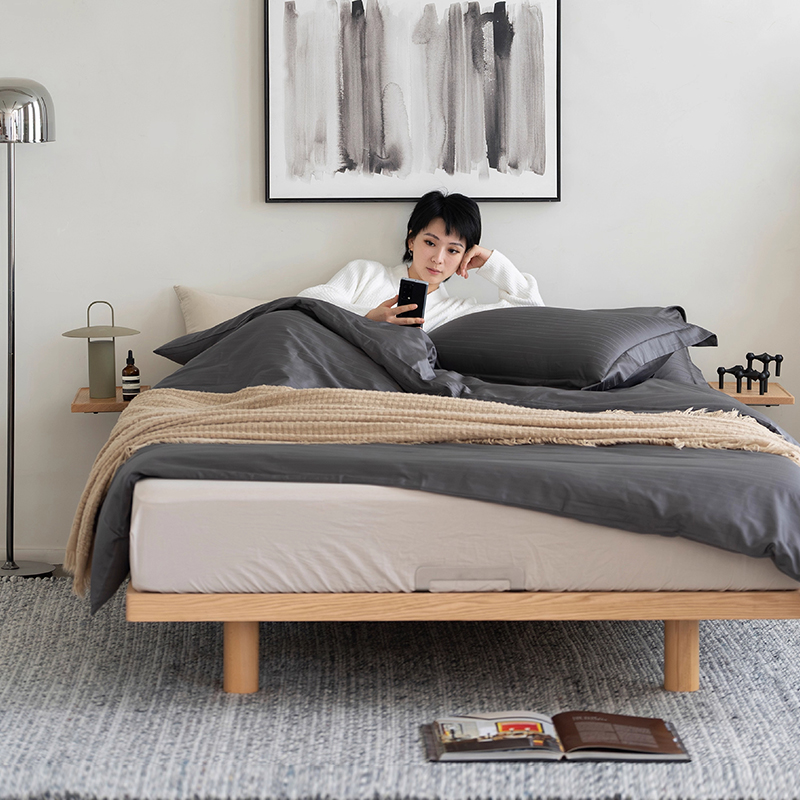 木八斗床 100%全实木原木床无床头床榻榻米1米8悬浮床架