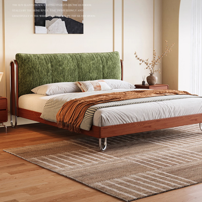 流影床中古风实木软包床卧室双人法式复古2025新款全拆洗布艺床