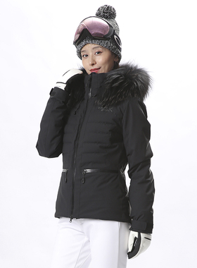 RUNNING RIVER奔流 女士连帽毛领保暖修身短款加厚双板滑雪服2001