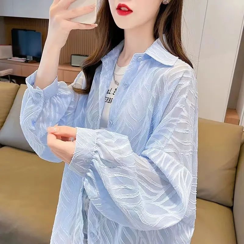 冰丝透气薄款雪纺防晒衣女2026新款夏季大码宽松韩版洋气衬衫外套