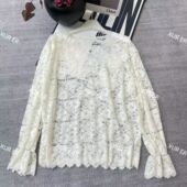 蕾丝T恤叠搭上衣打底衫 雪儿 X1583韩系V领纯色公主袖