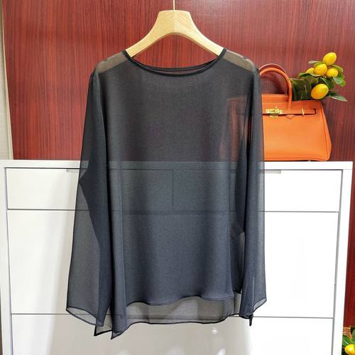 圆领纯色雪纺罩衫轻薄微透不规则大码宽松T恤清凉透气外穿防晒衣