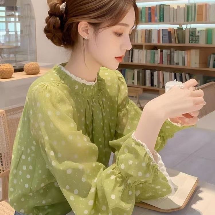 碎花波点衬衫女高级感轻奢洋气好看小衫2025春季新款法式花边上衣