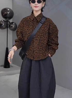 洋气豹纹长袖衬衫女2026早秋新款时尚百搭衬衣宽松显瘦小个子上衣