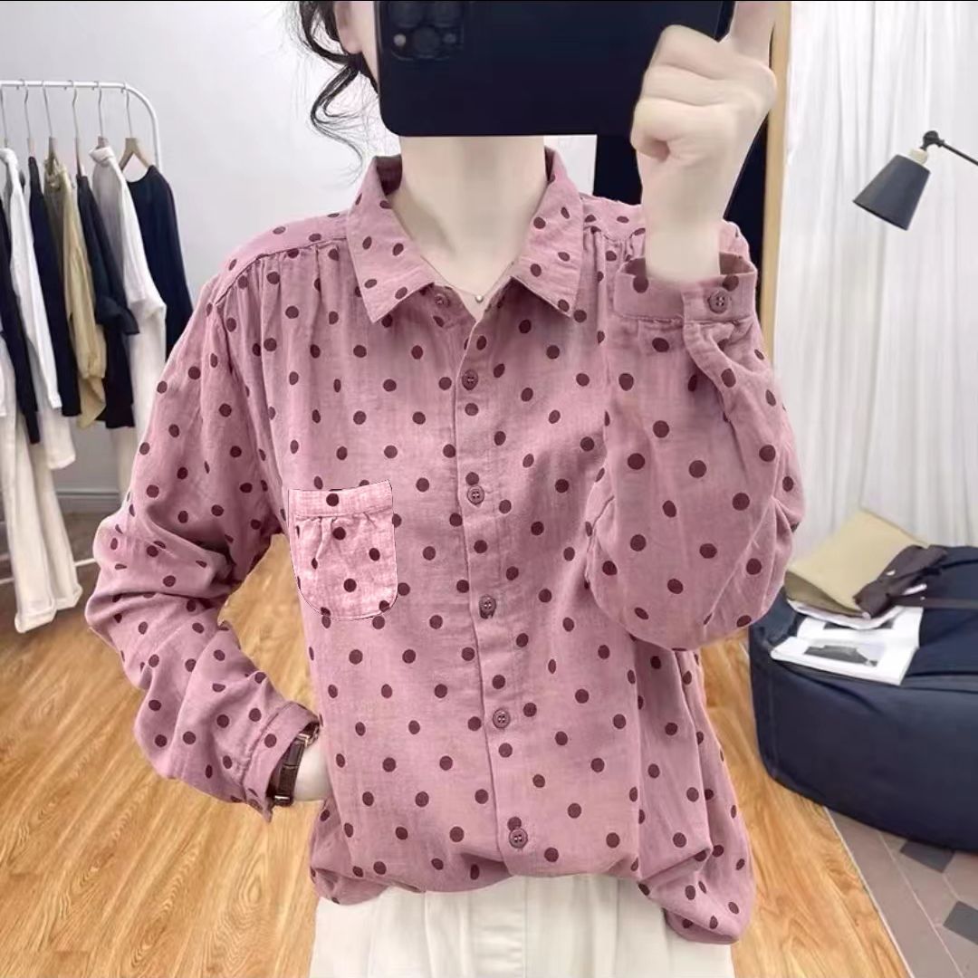 韩版波点长袖衬衫女秋季宽松显瘦减龄百搭通勤上衣