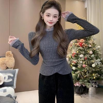 秋冬显瘦交叉收腰法式高级感上衣