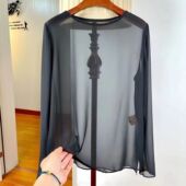 外穿T恤轻薄微透大码 圆领长袖 宽松防晒上衣 纯色雪纺罩衫 新中式