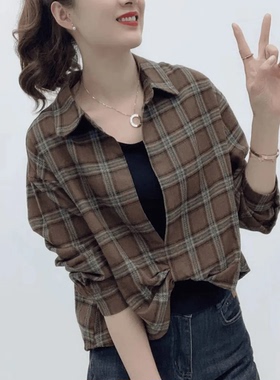 新款格子时尚减龄休闲洋气拼接气质衬衫两件套百搭显瘦女长袖衬衣
