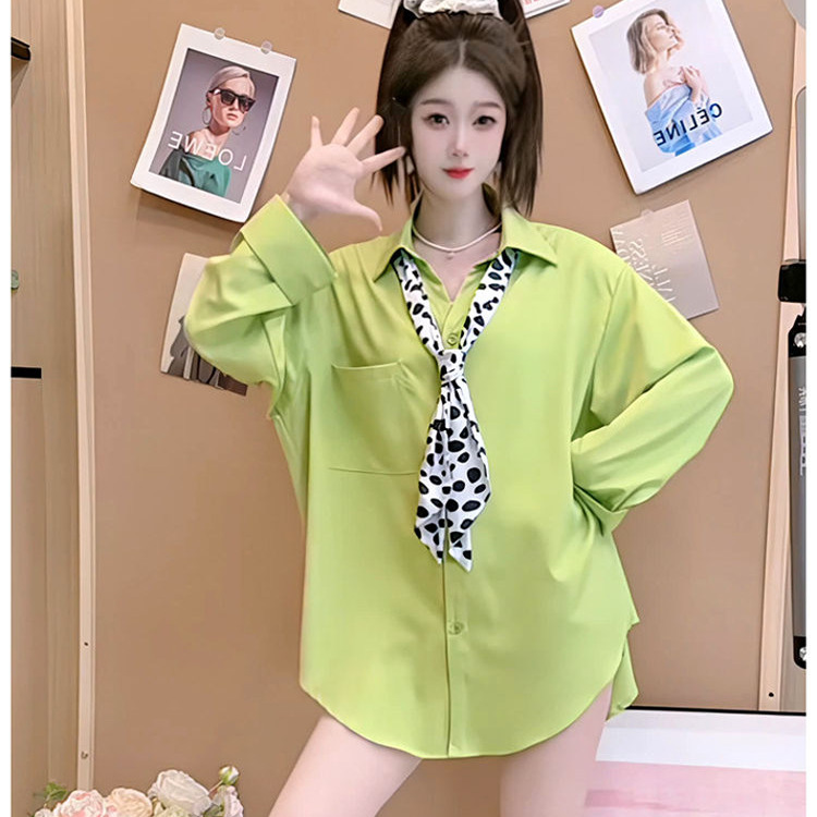 时髦设计感领结长袖衬衫女2025年春季新款洋气百搭中长款上衣