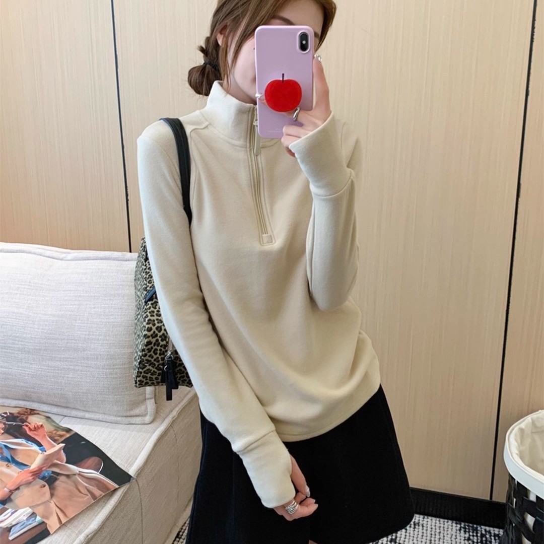 加厚半拉链立领卫衣正肩上衣胖mm